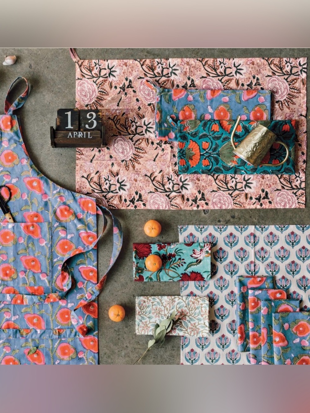 Anthropologie x Danica Heirloom Blossom Block Print Dishtowel